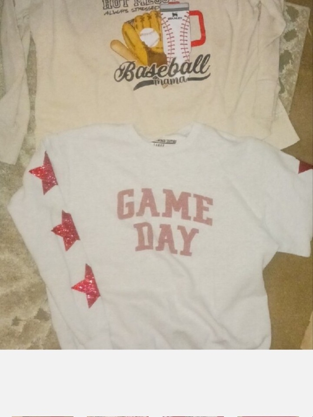 GAME DAY Women's White Sweatshirt with Pink Lettering and Red Star Accents
